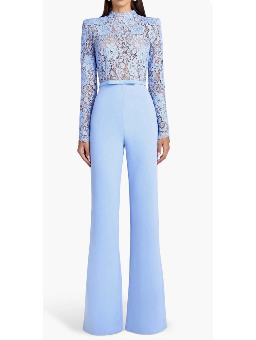 New Nadine Merabi Maddie Lace Long Sleeve Wide Leg Jumpsuit In Blue XXL/ 14 $698